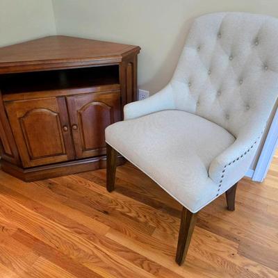 Pottery Barn Upholstered Chair, Corner Cabinet 