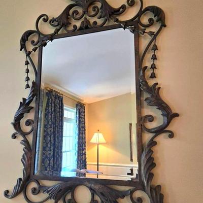 Ornate Heavy Metal Beveled Glass Mirror 