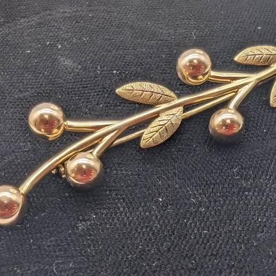 14K Gold Olive Branch Pin / Brooch 