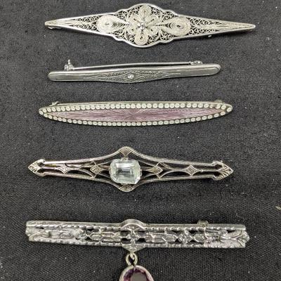 Group Of Sterling Silver Bar Pins 