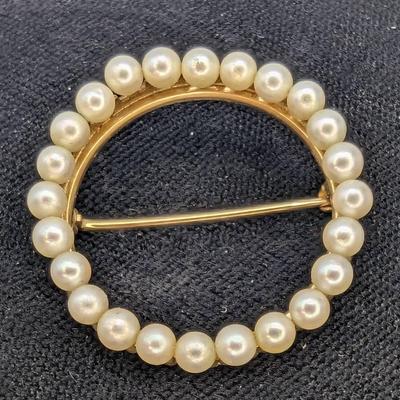 14K Gold & Pearl Brooch 