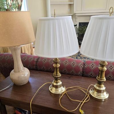 2 Brass Lamps, 1 Ceramic Contemporary Lamp
