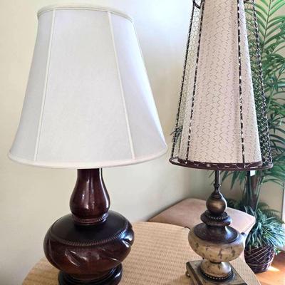 Vintage Pottery Lamp & Chicken Wire Lamp