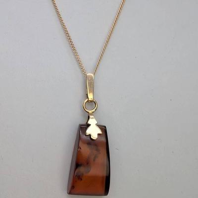 Soviet Russian 14K Gold & Amber Necklace 