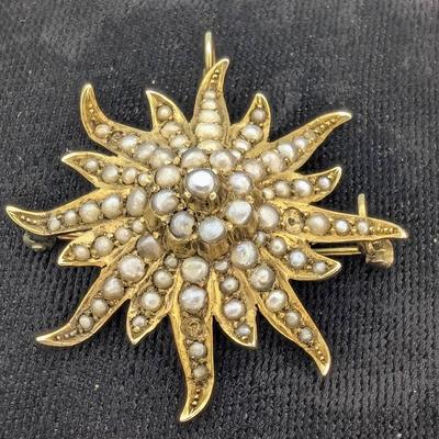 14K Gold & Seed Pearl Brooch / Pendant 