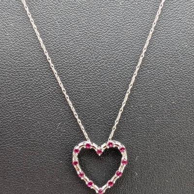 10K White Gold Necklace & Heart Pendant