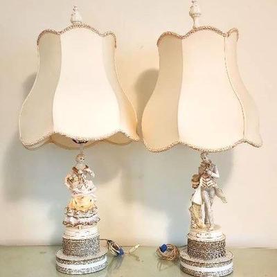 Pair of French Provincial Bisque Lamps