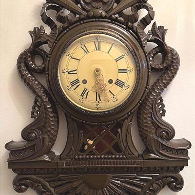Vintage Carved Wall Clock With Pendulum 