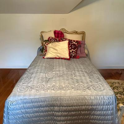 Painted Headboard, Bedframe, Coverlette and Pillows