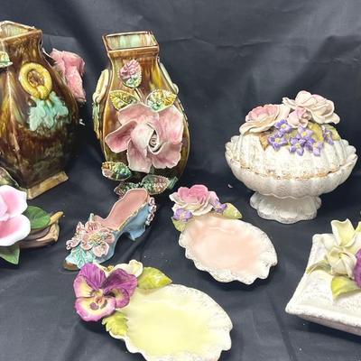 Flowers!  Majolica, capodimonte , Vee Jackson