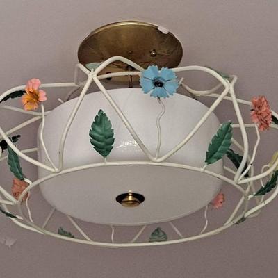 Vintage Ceiling Lamp with Metal Floral Cage
