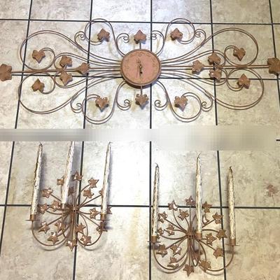 Metal Wall Clock And Wall Candelabras