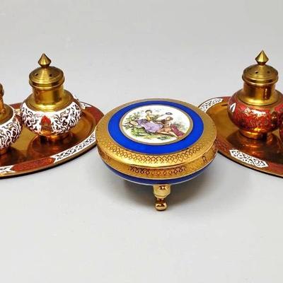 Limoges Trinket Box & Brass Trinkets 