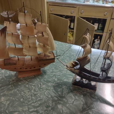 Carved Wood And Horn Ships 