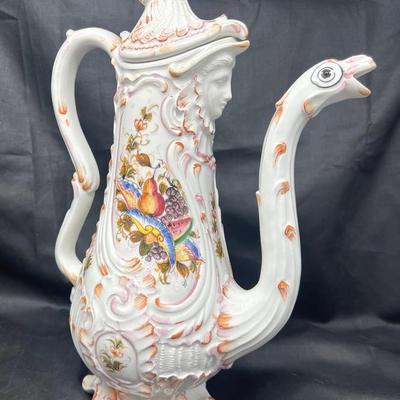 Majolica Broccoli Bassano Pitcher With  Lid