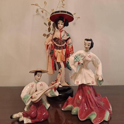 Asian Figurines:  Goldcrest Porcelain Pair And Clothed  Figure