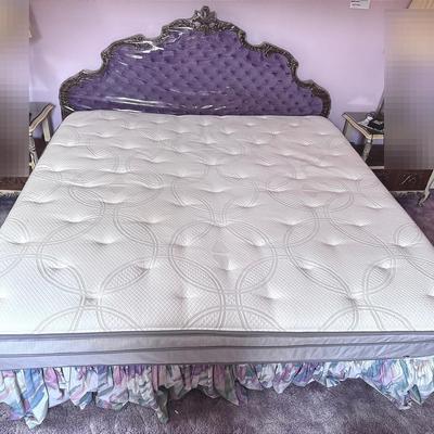 Bed Frame With Purple Velvet Headboard 
