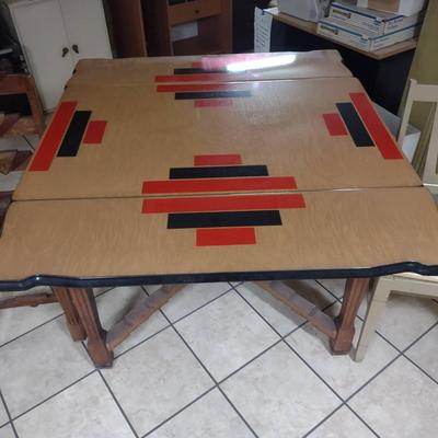 Art Deco Enamel Top Table And Vintage Chairs 