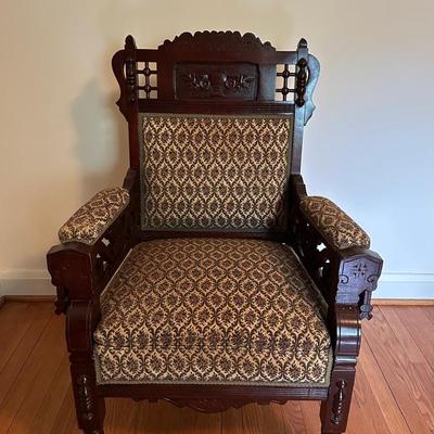 Vintage Wooden Upholstered Armchair