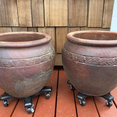 Two Large Salt-Glazed Garden Pots