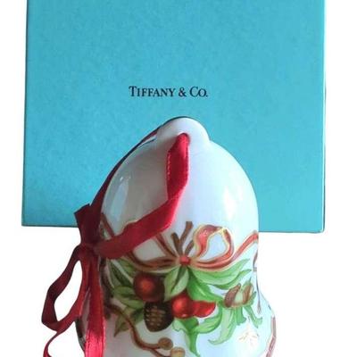 Tiffany Holiday Porcelain Bell Christmas Ornament with Blue Tiffany Box 