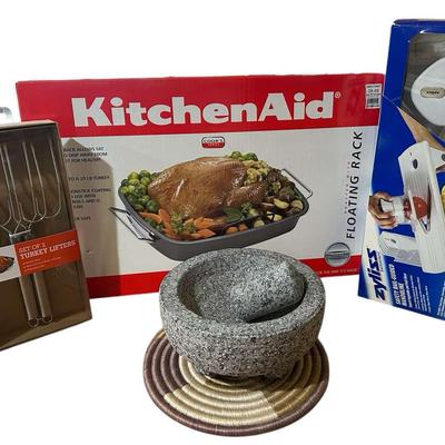 Brand New Kitchen Aid Roasting Pan, Mandoline, Granite Mortar & Pestle
