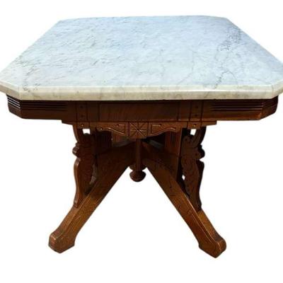 American Walnut Marble Top Table, c. 1888