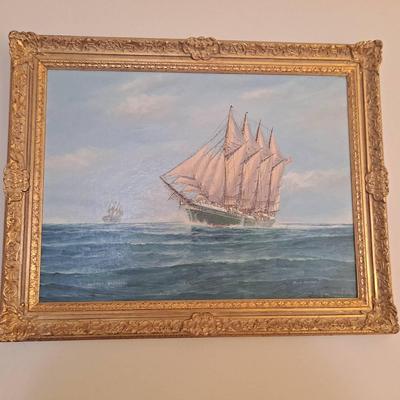 Oil On Canvas "Ship"  By J. Arnold