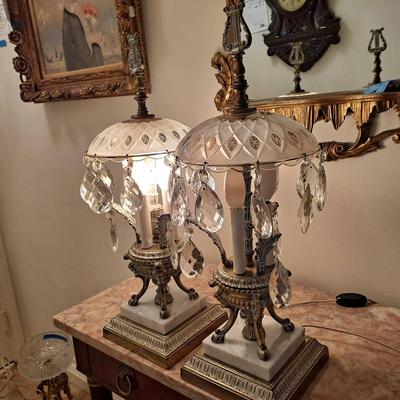 Pair Of Crystal And Brass Table Lamps