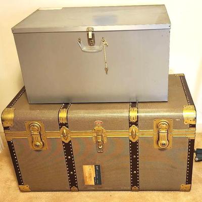 Vintage Italian Travel Steamer Trunk & Metal Locker Box - W/ Keys