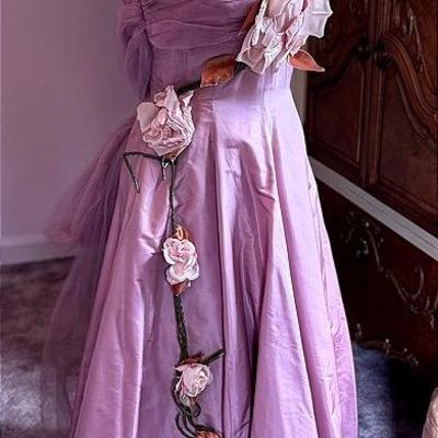 Pink Satin Gown With Roses
