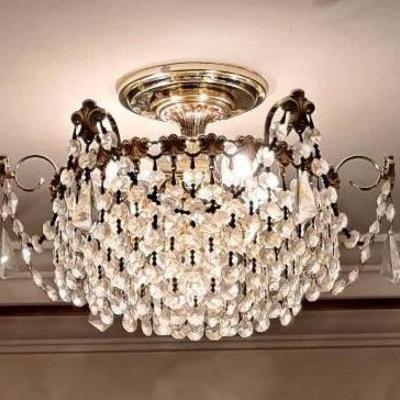 Four-Light Crystal and Polished Brass Chandelier #1