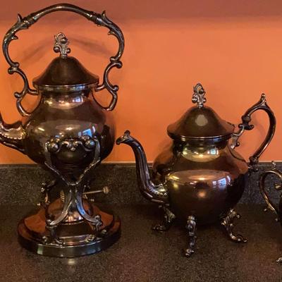 Vintage Silver On Copper Teapot With Tilting Stand 