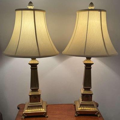 Pair Of Brass Tone Table Lamps
