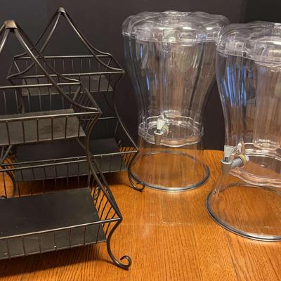 Two Plastic Beverage Dispensers And Two Metal Snack Servers