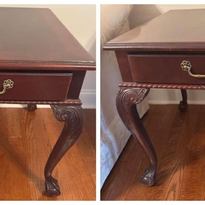 Pair Of Wooden End Tables With Claw Feet By Ethan Allen