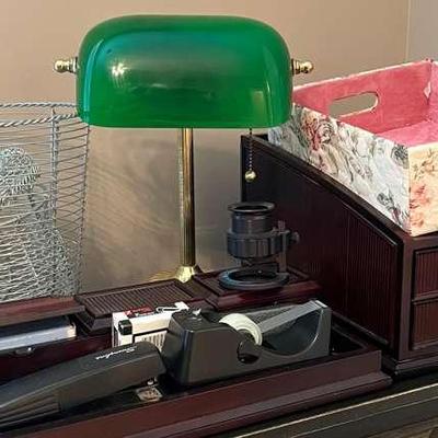 Desk Lamp, Sirchie Magnifying Glass, & Other Office Supplies
