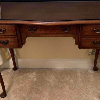 Solid Wooden Bow Front Desk With Glass Top