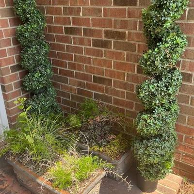 Two Decorative Planters & Two Fake Decor Plants