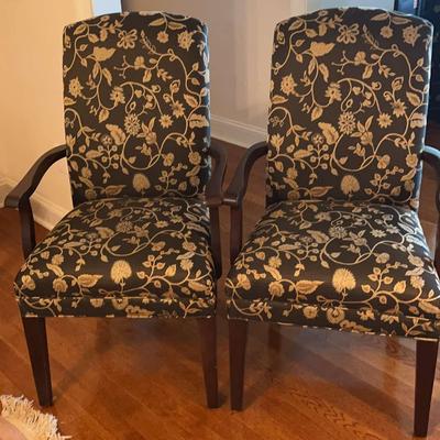 Pair Of Ethan Allen Straight Back Upholstered Chairs 