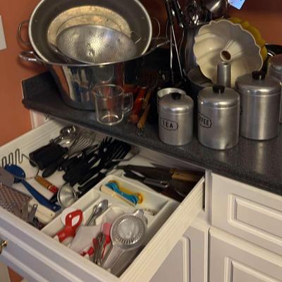 Metal And Aluminum Kitchen Helpers With Utensils 