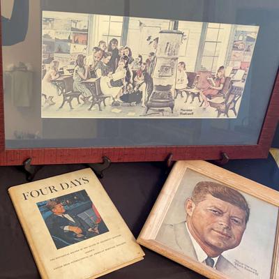 John F. Kennedy & Norman Rockwell Framed Photos
