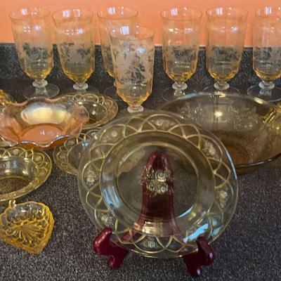 Yellow Glassware Featuring Tiffin Franciscan Goblets