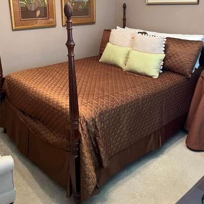 Queen Bed Frame, Pillows & Blankets, & Boxspring