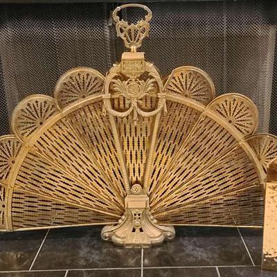 Brass Fireplace Fan Screen & Matchstick Holder