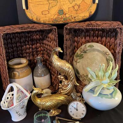 Clay & Brass Themed Decor With A Pair Of Baskets