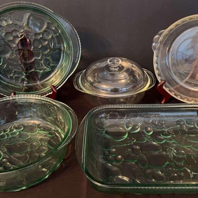 Libbey Orchard Fruit Green Casserole Dishes & Pyrex 