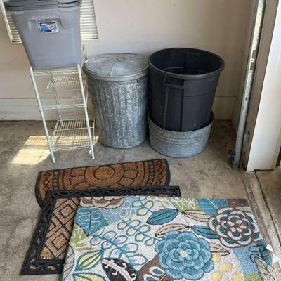 Metal/Plastic Bins, Doormats, & Storage Shelf