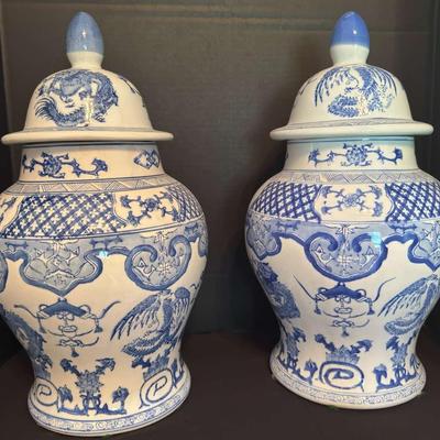 Two Large Ceramic Chinoiserie Ginger Jars