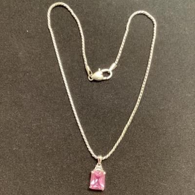 Sale Photo Thumbnail #4: Silver Necklace with Pink Jewel